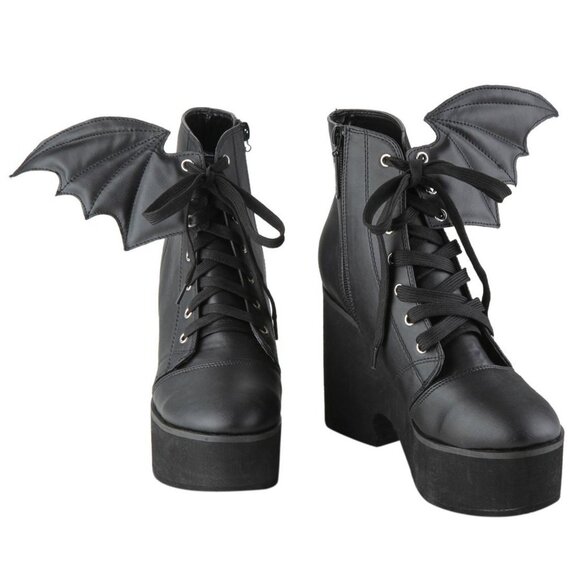 Iron Fist Bat Wing Platform Ankle Boot US 9 EU 40 NIB Halloween Goth - Picture 4 of 15